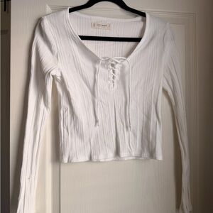 Lucky Brand White Lace-Up Long Sleeve Top